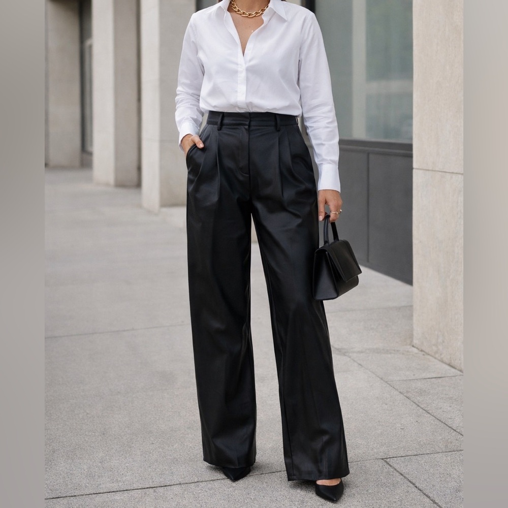 House of Harlow 1960 Women’s Size 4 Black Vegan Leather Trousers Straight Pleats